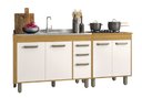 Ver imagem 3 de Cozinha Malta 190cm 5 Portas 2 Gavetas C/ Balcão de Pia e Cooktop - Freijó/off Acetinado Poliman
