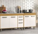 Ver imagem 1 de Cozinha Malta 190cm 5 Portas 2 Gavetas C/ Balcão de Pia e Cooktop - Freijó/off Acetinado Poliman