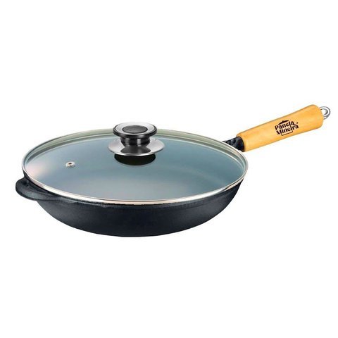 Frigideira Wok de Ferro Cabo Madeira Panela Mineira Tv 28cm