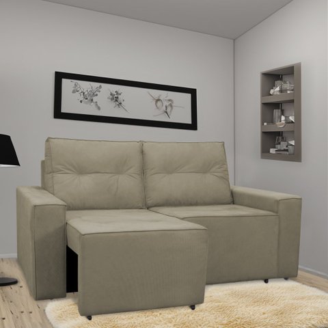 Sofá Retrátil Polo 1,80m Confortavel para Sala Suede Herrero:bege