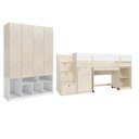 Ver imagem 2 de Cama Alta com Escrivaninha Artsy e Guarda Roupa 4 Portas Curió Casatema MadeiraOriginals Branco
