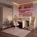 Ver imagem 1 de Cama Alta com Escrivaninha Artsy e Guarda Roupa 4 Portas Curió Casatema MadeiraOriginals Branco