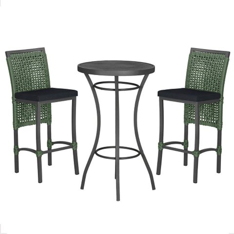Mesa Bistro e 2 Banquetas Roma Preta Corda Náutica 12 Trama Original