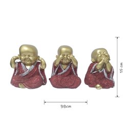 Trio de Buda Gordinho Glítter Gesso Decoração:vermelho - 2