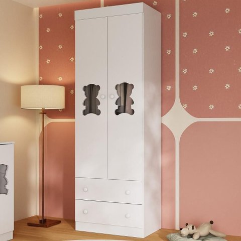 Guarda-roupa Infantil 62cm 2 Portas com Vidro e 2 Gavetas Teddy Multimóveis Mp4486 Branco Branco