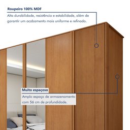 Guarda Roupa  Ollie 6 Portas 6 Gavetas 6 Prateleiras 100% MDF com Espelho e com Pés  - 19