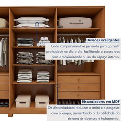 Guarda Roupa  Ollie 6 Portas 6 Gavetas 6 Prateleiras 100% MDF com Espelho e com Pés  - 12