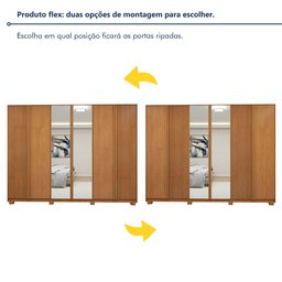 Guarda Roupa  Ollie 6 Portas 6 Gavetas 6 Prateleiras 100% MDF com Espelho e com Pés  - 5