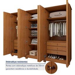 Guarda Roupa  Ollie 6 Portas 6 Gavetas 6 Prateleiras 100% MDF com Espelho e com Pés  - 10