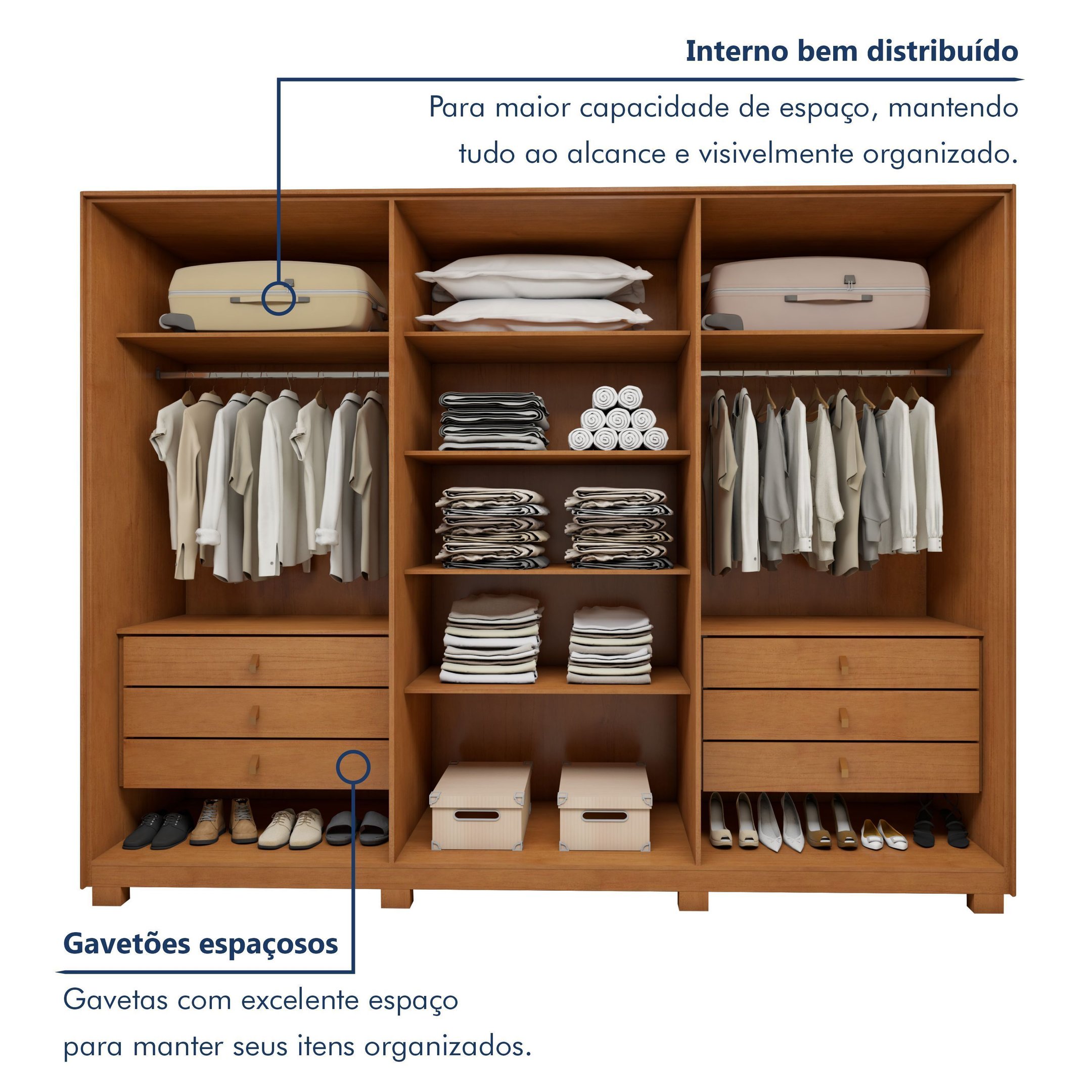 Guarda Roupa Ollie 6 Portas 6 Gavetas 6 Prateleiras 100% MDF com