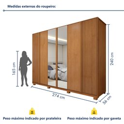 Guarda Roupa  Ollie 6 Portas 6 Gavetas 6 Prateleiras 100% MDF com Espelho e com Pés  - 4