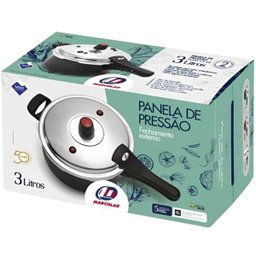 Panela de Pressão 3 Litros Antiaderente Fechamento Externo + Descanso de Panela Redondo Madeira 14,5 - 6