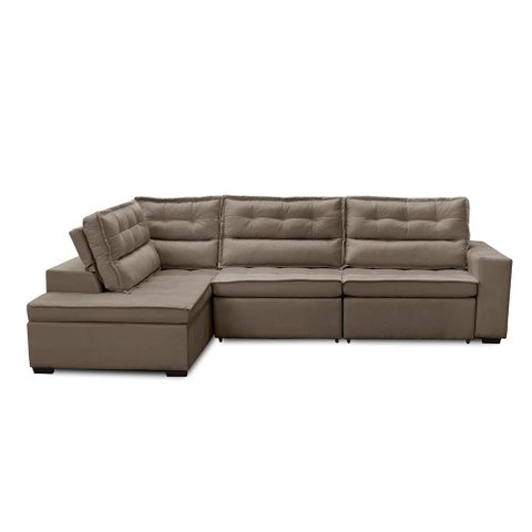 Sofá de Canto Retrátil e Reclinável com Molas 3,40x2,00 Esq Marília Suede Cappuccino Rover &