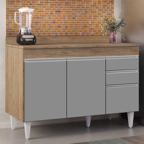 Balcão Gabinete para pia com Tampo 120cm Michigan Cast/Cinza - Lumil Lumil Móveis