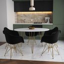 Ver imagem 1 de Mesa Jantar Redonda 110Cm Branca Clips 3 Pés Com 5 Poltronas Pretas Base Dourada - Cor: Branco