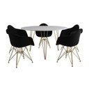 Ver imagem 6 de Mesa Jantar Redonda 110Cm Branca Clips 3 Pés Com 5 Poltronas Pretas Base Dourada - Cor: Branco
