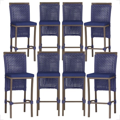 8 Banqueta em Alumínio Roma Marrom Corda Náutica Tecido 10