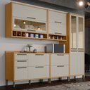 Ver imagem 1 de Armário de Cozinha com Balcão e Tampo 11 Portas 4 Gavetas Pérola 100% Mdf Vidro Reflecta Amêndoa/off