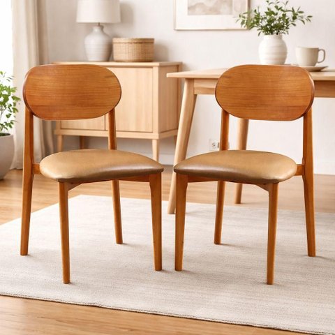 Conjunto 2 Cadeiras de Jantar Jade Corino Caramelo Pés em Madeira Móveis Valverde