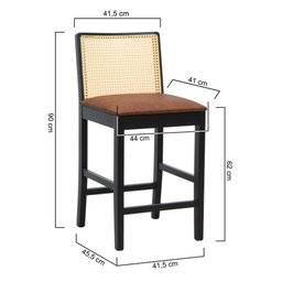 Banqueta Média Pérola Madeira Maciça com Telinha c/ 62cm Altura - Preto Assento Estofado Corano Marr - 2