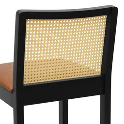 Banqueta Média Pérola Madeira Maciça com Telinha c/ 62cm Altura - Preto Assento Estofado Corano Marr - 8