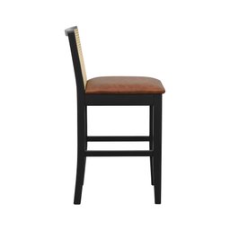 Banqueta Média Pérola Madeira Maciça com Telinha c/ 62cm Altura - Preto Assento Estofado Corano Marr - 5