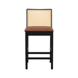 Banqueta Média Pérola Madeira Maciça com Telinha c/ 62cm Altura - Preto Assento Estofado Corano Marr - 4