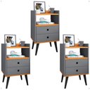 Ver imagem 1 de Jogo 3 Mesas Cabeceira Dream Lateral Cama Casal Solteiro Decoração Quarto Kit Mesinhas Retrô -