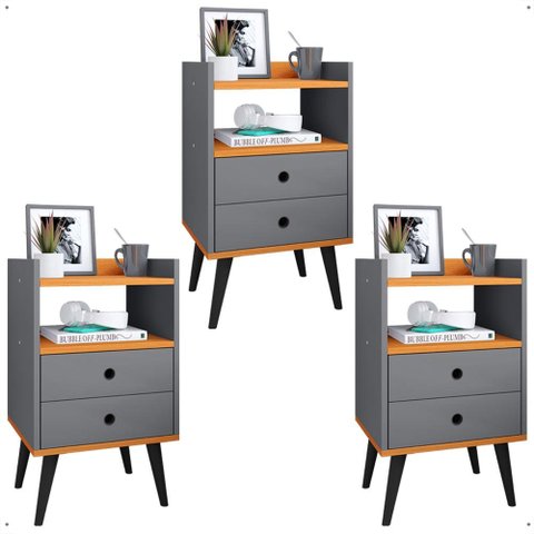 Jogo 3 Mesas Cabeceira Dream Lateral Cama Casal Solteiro Decoração Quarto Kit Mesinhas Retrô -