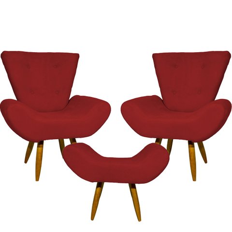 Kit 2 Poltronas Decorativas Para Sala Recepção Escritório Consultório + Puff Emilia Suede