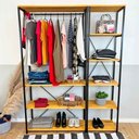 Ver imagem 1 de Kit Arara de Roupas High Ample e Estante Style Slim Industrial Nozes e Preto