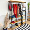 Kit Arara de Roupas High Ample e Estante Style Slim Industrial Nozes e Preto - 2