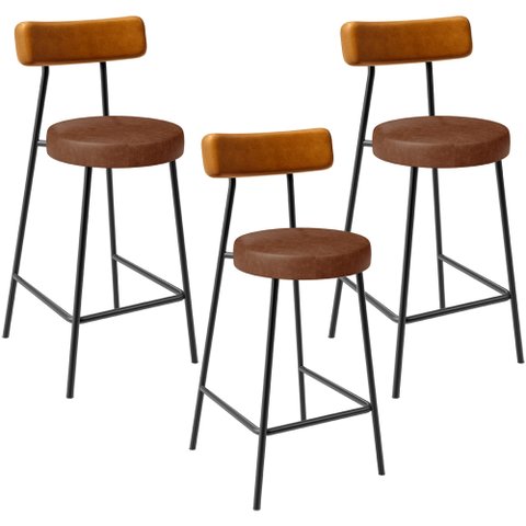 Kit 03 Banquetas Baixa Cozinha Sala Jantar Bancada Milão L02 Couríssimo Whisky Marrom - lyam decor L