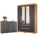Ver imagem 1 de Guarda Roupa Solteiro Doble 04 Portas com Espelho e Cômoda Fontana Freijo Titanium- Móveis Albatroz