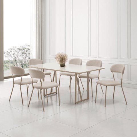 Conjunto para Sala de Jantar com 6 Cadeiras Betina Bege/Champagne/Off White