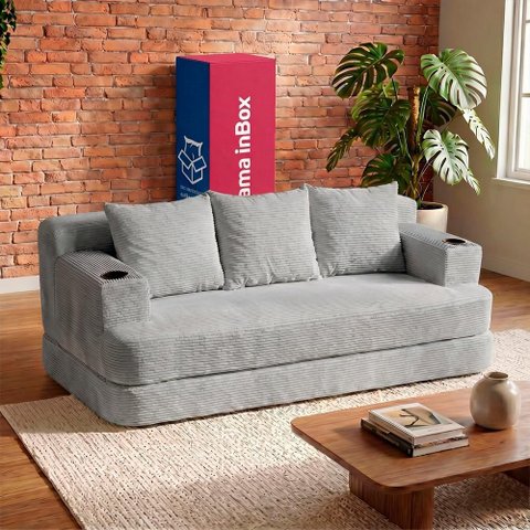 Sofá Cama Nami 1,88m Xpand Tech Tecido Velourê Cinza Claro Cama Inbox