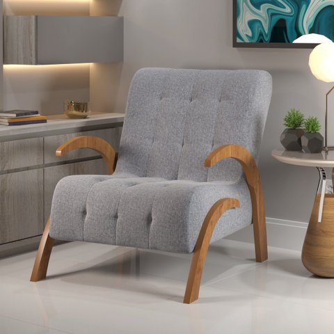 Poltrona malvie Mel/linho Inox - Casa Giulia