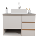 Ver imagem 2 de Balcão Móvel Mdf Armário de Banheiro 70cm com Tampo/cuba Prt Branco Um Furo Direito com Fundo