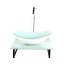 Ver imagem 1 de Gabinete de Vidro com Cuba Oval com Tampo de Vidro 40cm X 40cm Mármore Branco Mais Torneira Metal