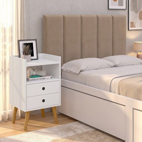 Cabeceira Solteiro 5 Módulos com Mesa de Cabeceira Dream Moderna para Quarto Completa
