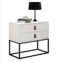 Ver imagem 1 de Mesa de Cabeceira 2 Gavetas Unic 60 Estilo Industrial Base de Ferro Preta:Branco
