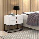 Ver imagem 2 de Mesa de Cabeceira 2 Gavetas Unic 60 Estilo Industrial Base de Ferro Preta:Branco