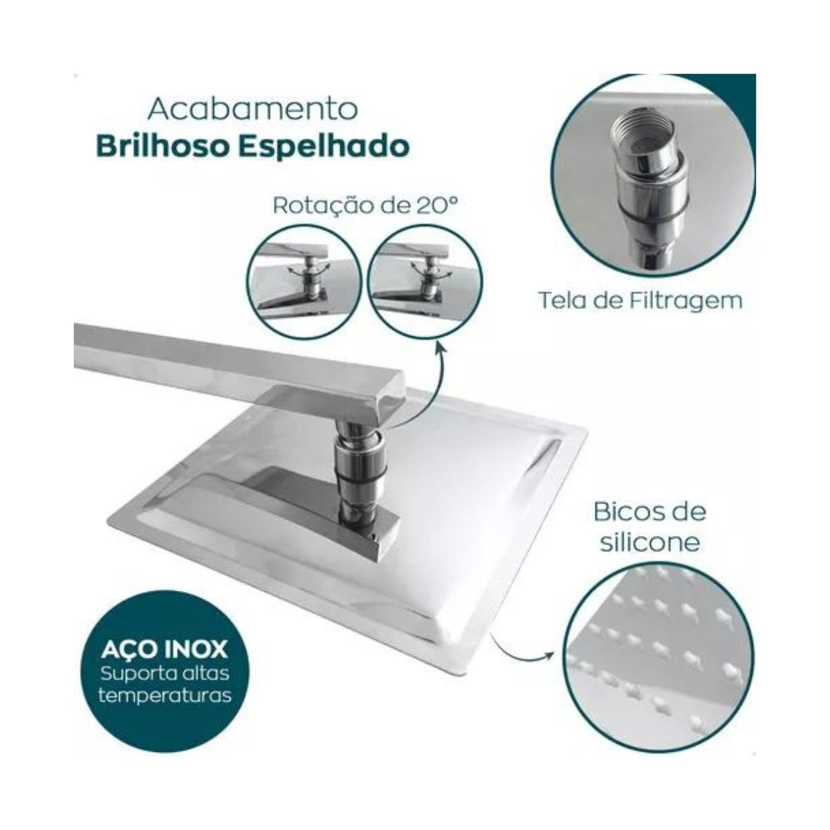 Ducha Chuveiro Inox Quadrado 25x25 Banheiro Cascata Slim - 3