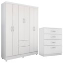 Ver imagem 1 de Kit Guarda Roupa Solteiro 6 Portas Flash Ii Cômoda Astral - Branco