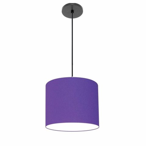 Lustre Luminária Pendente Vivare Free Lux Pe-4105pr Cúpula em Tecido 20x22cm Roxo Canopla Preta e