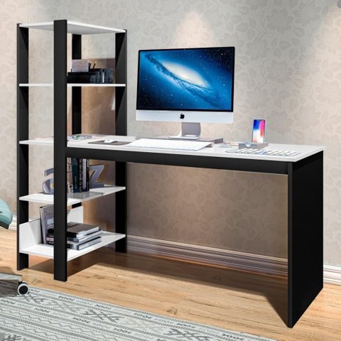 Mesa para Escritório Retangular Mesa Industrial Simet Moderno sem Gavetas MDP 120cm Preto e Branco