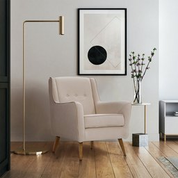 Poltrona Clássica Toscana Pés Manu Linho Bege Mesclado - Nexta Casa - 2