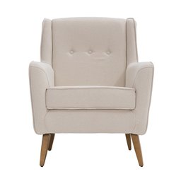 Poltrona Clássica Toscana Pés Manu Linho Bege Mesclado - Nexta Casa - 5