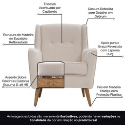 Poltrona Clássica Toscana Pés Manu Linho Bege Mesclado - Nexta Casa - 4