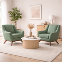 Ver imagem 5 de Kit 2 Poltronas Vittória em Linho Mescla Verde e Base de Madeira - Larbelle